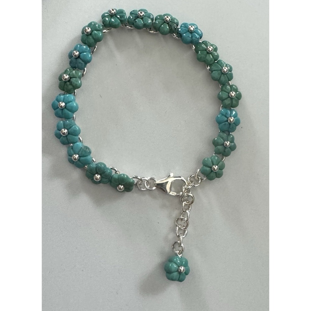 Whitney Kelly QVC Sterling Turquoise Daisy Flower Bracelet 925 Italy